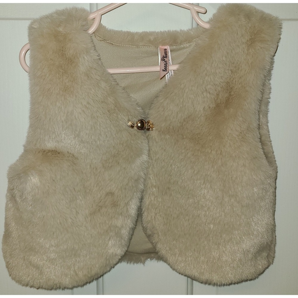 Bonnie Bianca Girls Super Soft Beige Faux Fur Fuzzy  Vest, Size‎ 4t, Cute!!